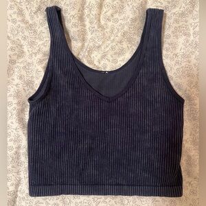 Navy Ribbed Women's Tank Top